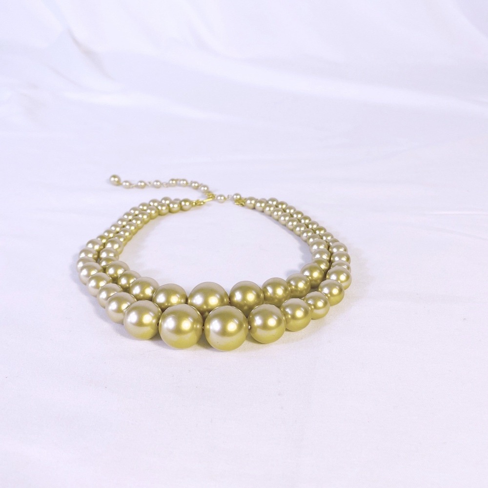 Vintage Gold Double Strand Faux Pearl Choker Necklace Chunky Graduated Hook 18in - Picture 10 of 15